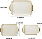 Set of 3 Serving Platters with Handles 16.5/15/13.2 Inch Large Party Serving Trays, Reusable Rectangular White Plastic Trays for Food, Dinner, Cookie, Cake, Turkey, Cheese, Fruit, Appetizer