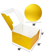 qiqee 10x10x5 Cake Box, 18 Sets Gold Cake Box with Window ＆ 18 Sets 10" Gold Cake Round Boards, 10inch Cake Containers