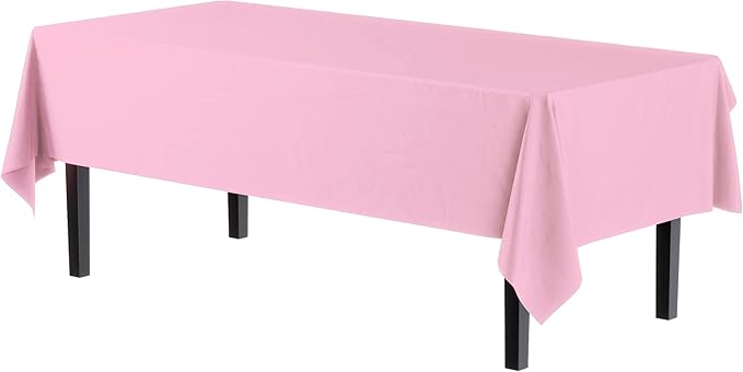 Exquisite Party Solids 12-Pack Premium Plastic Tablecloth 54in. x 108in. Rectangle Table Cover - Pink