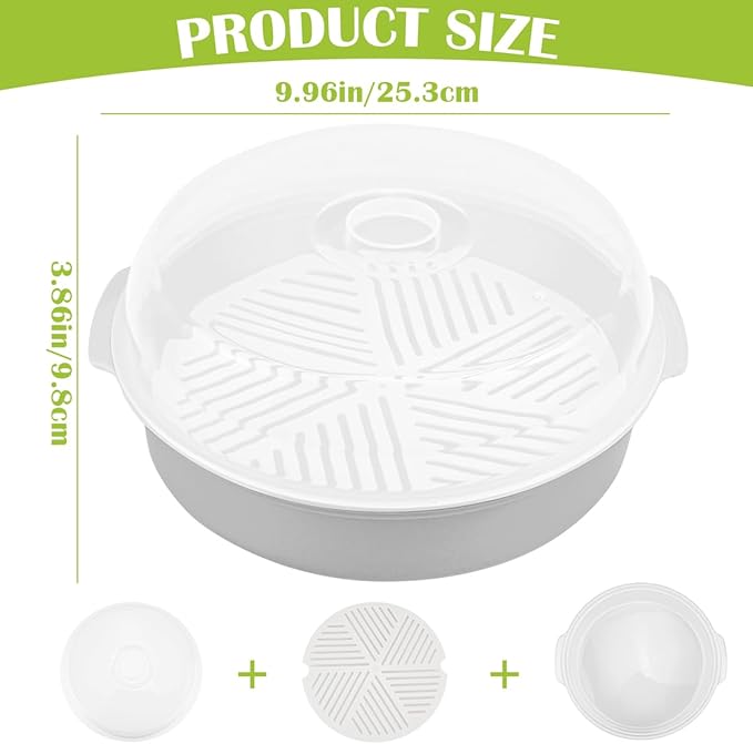 DOERDO Microwave Steamer for Cooking Plastic Vegetable Steamer with Lid, Kitchen Microwave Cookware Supplies, White, 10Inch