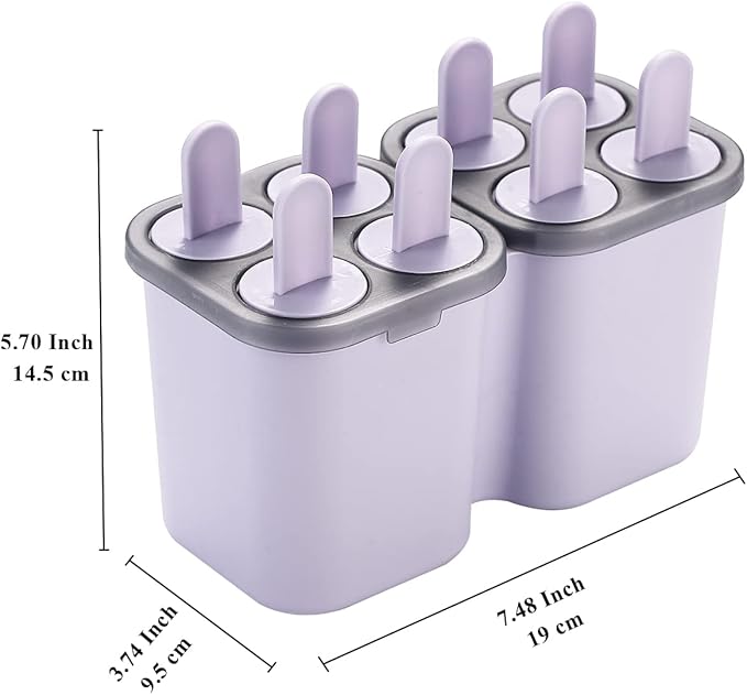 HOMQUEN Popsicles Molds, 8 Piece Ice Pop Mold, Reusable Easy Release Ice Cream Mold for kids, Many Shapes Homemade Popsicle Molds, DIY Popsicle Maker, BPA Free (8 Cavities-Purple)