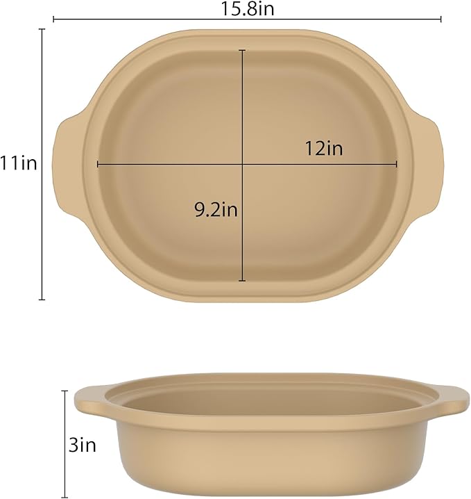 MAGNIFIQUE Casserole Dishes for Oven, 9x12 Porcelain Baking Dish, 4 Quarts Lasagna Pan with Handles, Oven Safe up to 500°F or on Stovetop, Use to Marinate, Cook, Bake, and Serve, Brown