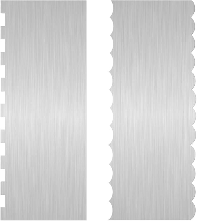 2 Pc Stainless Steel Cake Scraper Cake Decorating Tools Edge Side Jagged Wave Double Sided Patterned Comb Metal Cake Carving Smoothing Cream Pastry Baking(CS-21，CS-25)