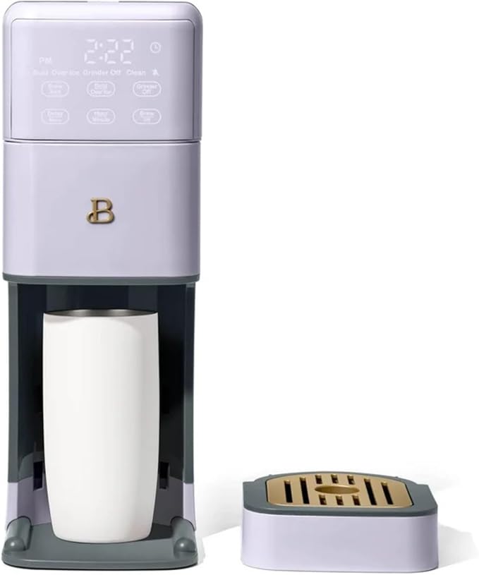 Beautiful Perfect Grind Programmable Single Serve Coffee Maker with Touch-activated Display, Programmable and Integrated Burr Grinder, 64oz Water Reservoir (Lavender)