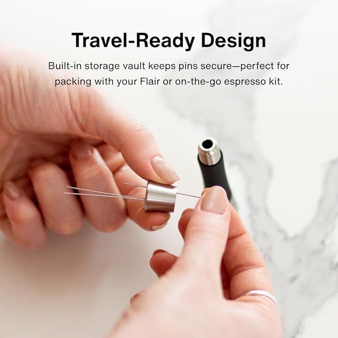 Crema Coffee Products Weiss Distribution Technique (WDT) Tool | Even Coffee Ground Distribution for Better Extraction | Stainless Steel with Silicone Grip | Includes 6 Pins & Storage Vault | Silver