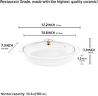 10" x 7" Ceramic Oval Casserole Dish with Glass Lid, 30 Ounce White Serving Soup Tureen,Chafing Dish for Buffet, Family Food preserve Tray, Catering Casserole for Party Style