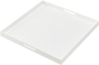 Oversize Extra Large King Size Bed Tray for eating Big Glossy White Acrylic Serving Tray with Handles 24x24 Inch -Spill Proof- Decorative Countertop Organizer for Ottoman,Bed,Party, Butler Tray