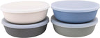 WeeSprout Bamboo Kids Bowls with Lids, Set of Four 15 oz Kid-Sized Bamboo Bowls, Bamboo Kid Bowls with Lids for Leftovers, Dishwasher Safe (Blue, Green, Gray, & Beige)