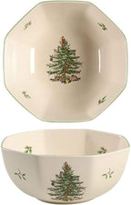Spode Christmas Tree Octagonal Bowl - 8-Inch Serving Bowl for Salad, Fruit, Pasta and Side Dishes, Made of Earthenware, Beautiful Holiday Décor and Christmas Gift