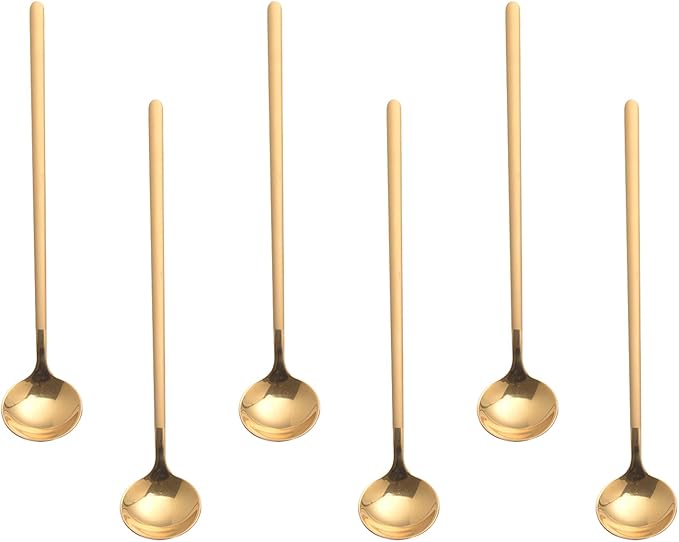 6.7 Inches Coffee Spoons, 18/8 Stainless Steel Espresso Spoons, 6 PCS Vogue Mini Tea Spoons, Cappuccino Stirring Spoons, Small Spoons for Dessert, Ice Cream, Frosted Handle,Sweejar(Gold)