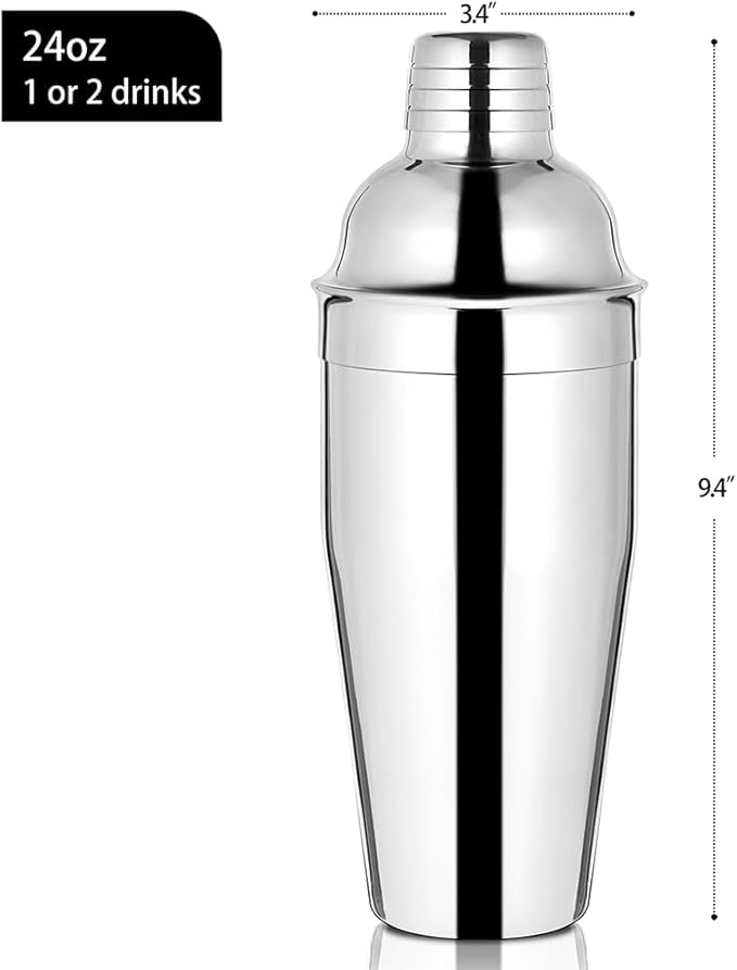 Bar Cocktail Shaker, 24 oz Martini Shaker Drink Mixer with Built-In Strainer for Bartending – Stainless Steel Bartender Shakers for Mixed Drinks Margarita Alcohol Liquor Barware Tools