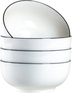 40 oz Large Soup Bowl, Pho Bowls, 7-Inch Rimmed Off-White Porcelain Bowls Set of 4