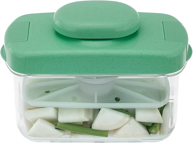 Instant Pickle Maker Vegetable Press Tsukemono Container Rectangle Made in Japan BPA Free (Green 0.8L)