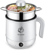 Drizzle Electric Hot Pot Cooker 1.7L Mini Skillet NonStick Coating Stir Fry Food Maker 110V Portable Cookerware Dorm Cooking With Steamer for Personal Ramen Boiling Steak Egg Oatmeal Soup Shabu
