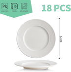 OMAYKEY 6 Inch Ceramic Dessert Plates Set of 18, Small Salad Plates, Porcelain Round Shaped Dinner Plates, Appetizer Plates for Cake Waffles Snacks Side Dish, Oven Microwave Dishwasher Safe, White