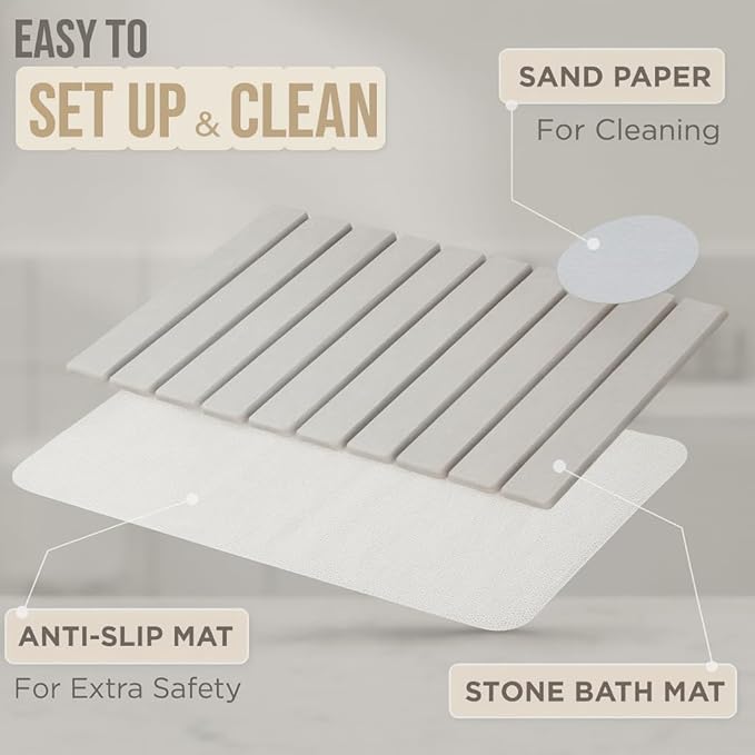 Stone Drying Mat for Kitchen Counter – Large Foldable Diatomaceous Earth Mat 24”x16” – Absorbent Quick Dry Mat for Bathroom, Countertop – Collapsible Stone Bath Mat for Dishes, Cups, Bottles
