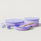 Ombré Titanium Ceramic Cookware Set Non Toxic – 8 Pcs Non Stick Pots and Pans Set with Removable Handles, Magnetic Lid & Wooden Spatula for Cooking – Oven & Dishwasher Safe (Lavender)