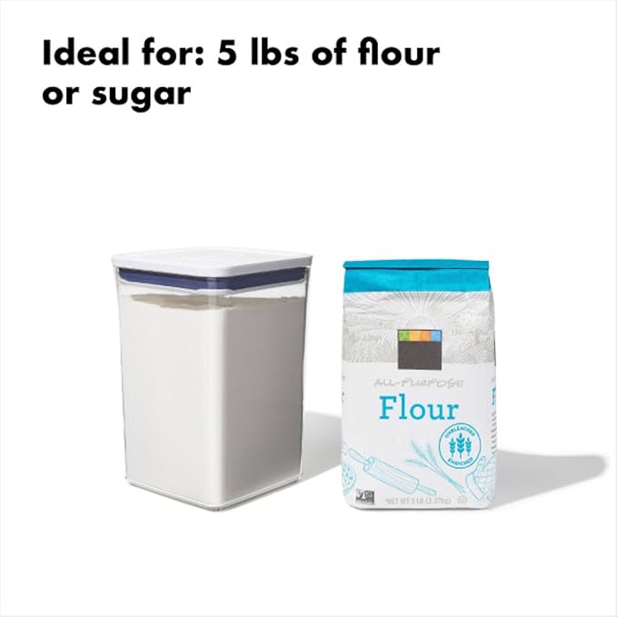 OXO Good Grips POP Container - Airtight Food Storage - Big Square Medium 4.4 Qt Ideal for 5lbs of flour or sugar (Pack of 4)