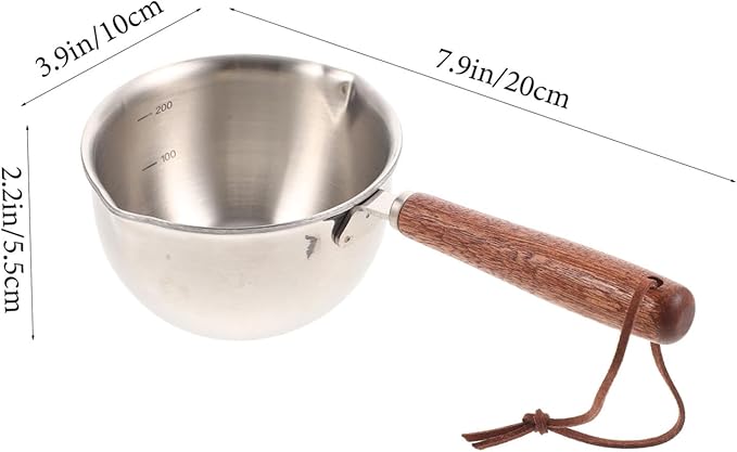 BESTOYARD Small Milk Pot 1 Quart Saucepan Sauce Warmer Pot Saucier with Pour Butter Melting Sauce with Lid Small Cookware Japanese Cookware Metal Milk Hot Cooking Wood Mini, 20X5CM