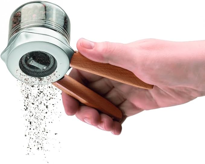 Dreamfarm Ortwo Lite Original Ergonomic, 1-or-2-Handed Re-Fillable Salt, Pepper, Spice, Seed, Coffee Mill with 6 Grind Settings - 2oz Black