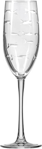 Rolf Glass School of Fish 8oz Champagne Flute Glass | Toasting Flute Glasses | Lead-Free Glass | Etched Flute Glasses | Proudly Made in the USA (Set of 4)