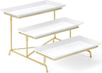 Yedio 3 Tier Serving Tray Set Porcelain Tiered Serving Platters, Collapsible Sturdier Stand with Stable Cross Bars, 12 Inch Three Layer Serving for Party Entertaining Food Display Fruit Dessert