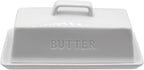 Ceramic Butter Dish With Lid for Countertop, Covered Butter Container, Large Butter Holder With Lid, Butter Tray With Handle White