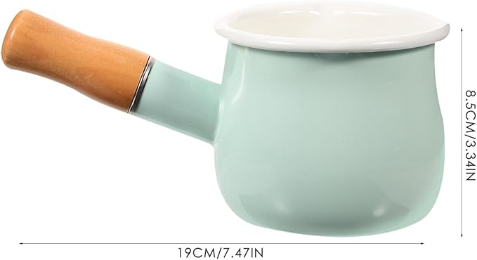 GANAZONO Enamel Milk Pan Mini Butter Warmer 7 Inch Non-stick Milk Heating Pot Small Enamelware Saucepan with Wood Handle for Heating Liquid Portions 10CM Light Green