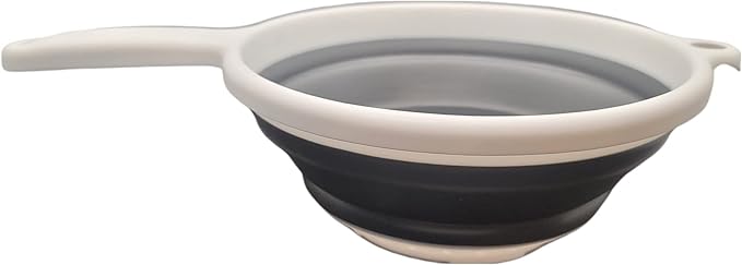 8" Round Space Saving Collapsible Silicone Kitchen Colander Food Strainer with Handle - White (2 Pack)