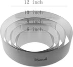 Keewah Round Mousse Cake Ring Set, 6/8/10/12 inch, 4 Piece, Stainless Steel