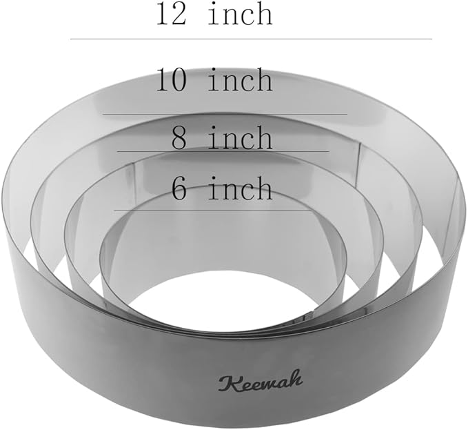 Keewah Round Mousse Cake Ring Set, 6/8/10/12 inch, 4 Piece, Stainless Steel