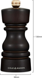 Cole & Mason London Refillable Spice Mill - Kitchen & Home Accessory - Table Black Pepper Grinder - Pepper Mill with Carbon Steel Mechanism - 5", Chocolate Wood