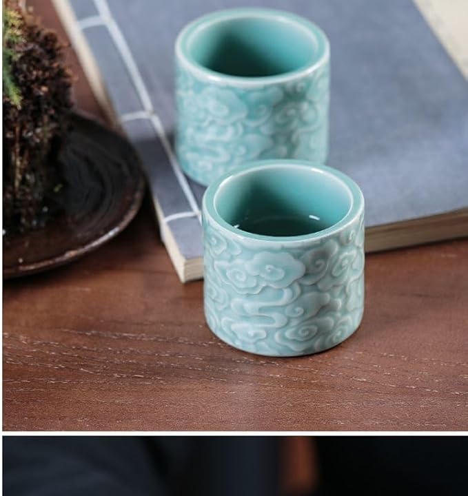 Ceramic Espresso Cups Set of 2 or 4-3oz Demitasse Cups for Coffee & Tea, No Handles, Durable & Dishwasher Safe, 2 or 4 Pcs/box (blue set, 2)