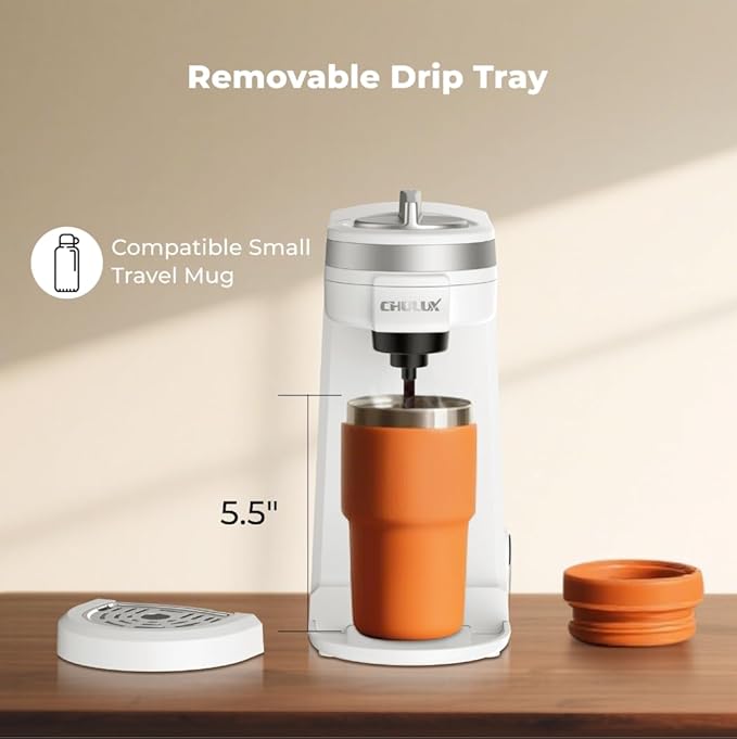 CHULUX Mini Coffee Maker for K Capsule, Single Serve Coffee Maker for One Cup Americano, Lightweight Pod Coffee Machine, Pearl White