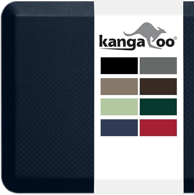 KANGAROO Thick Ergonomic Anti Fatigue Mats for Kitchen Floor, 39x20, Cushioned Standing Office Desk Mat, Waterproof Scratch Resistant Topside, Supportive All Day Comfort Padded Foam Rugs, Navy