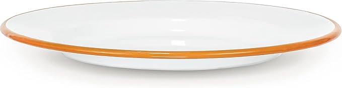 Red Co. Set of 4 Enamelware Metal Classic 10" Round Dinner Plate, Solid White/Orange Rim