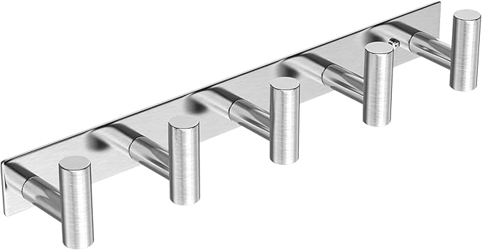 Wall Mounted Coat Rack-5 Hooks, Heavy Duty Stainless Steel Hook Rail for Towel Coat Hat Purse Bag Jacket, Towel Hooks for Entryway Bathroom Kitchen (Silvery 5 Hooks - 1 Pack)