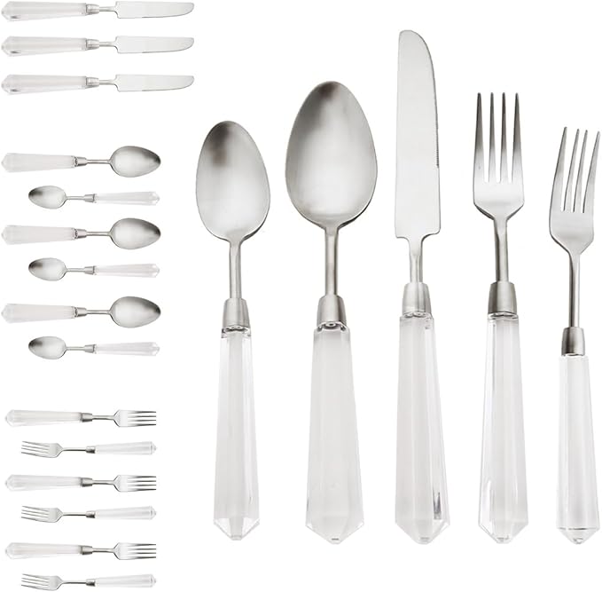JASHII 20pcs 304 Stainless Steel Silver Flatware Cutlery Set, Matte Finished Knife Fork Spoon Set, Creative Handle,Service for 4, Dishwasher Safe for Home Wedding Hotel