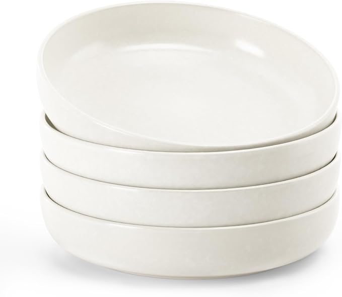 famiware Milkyway Pasta Bowls Set of 4, 8.5" Large Salad Bowls, Double Reactive Glaze, Sturdy & Stackable, Ideal for Housewarming, Festivals, Matte White
