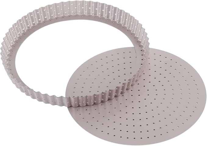 CHEFMADE 9.5-Inch Round Tart Pan with Holes Removable Loose Bottom, Non-Stick Carbon Steel Quiche Pan for Oven Baking (Champagne Gold)