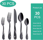 Black Silverware Set for 6, 30-Piece Stainless Steel Flatware Set, Shiny Black Metal Cutlery Set, Include Fork, Knife and Spoon Set, Dishwasher Safe