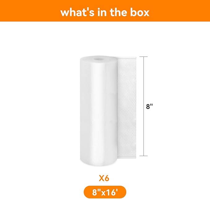 Wevac Vacuum Sealer Bags 8x16' Rolls 6 pack for Food Saver, Seal a Meal, Weston. Commercial Grade, BPA Free, Heavy Duty, Great for vac storage, Meal Prep or Sous Vide