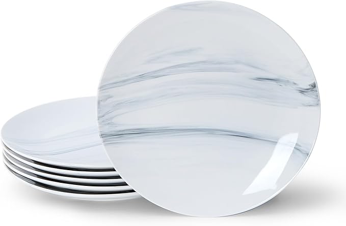 bestone Dinner Plates, 10.5 Inch Plates Set of 6, Porcelain Round Dessert Salad Dinner Plates, Serving Dishes for Kitchen, Dishwasher, Microwave, Freezer, Oven Safe, Marble Blue