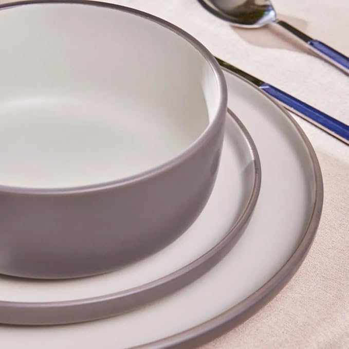 Karaca Riley 18-Piece Stoneware Plates and Bowls Set - Kitchen Dinnerware Sets for 6 - Grey Elegant Design Dish Set for Family Meals and Entertaining & Dishwasher Safe