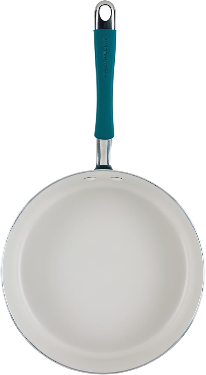 Rachael Ray Cucina Ceramic Nonstick Saute Pan with Lid, 3 Quart Non Stick Sauteuse Pan, Dishwasher Safe - Marine Blue
