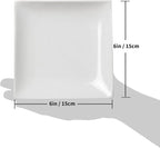 Appetizer Plates Set of 6, 6 Inch Porcelain Dessert Plates, White Stackable Square Salad Plates for Snack Steak Bread Butter, Chip and Scratch Resistant, Microwave and Dishwasher Safe