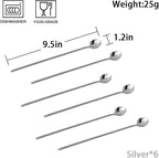 Sweejar 9.5-Inch Long Handle Ice Tea Spoons, Ice Cream Spoon, Coffee Spoon, 18/8 Stainless Steel Spoons for Cocktail Stirring, Mixing, Tea, Pack of 6 (Silver)
