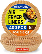 400Pcs Air Fryer Paper Liners Disposable, 8 Inch Max Xl Large Cooker Air Fryer Disposable Paper Liners, Oil Proof Parchment Sheets Round Basket Bowl Liner for Baking Cooking Food