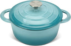Cast Iron Dutch Oven 4.5 Quart Enameled Cast Iron Dutch Oven Pot with lid Heavy Duty Dutch Oven Dual Handles Porcelain Enameled Cast Iron Pot for Baking Braiser Cooking Family or Friends Gifts,Aqua