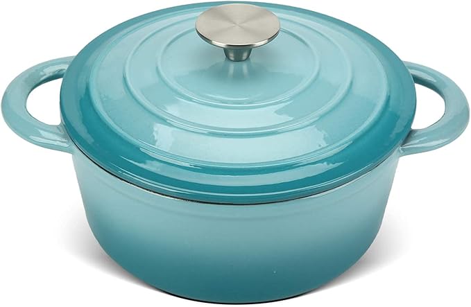 Cast Iron Dutch Oven 4.5 Quart Enameled Cast Iron Dutch Oven Pot with lid Heavy Duty Dutch Oven Dual Handles Porcelain Enameled Cast Iron Pot for Baking Braiser Cooking Family or Friends Gifts,Aqua